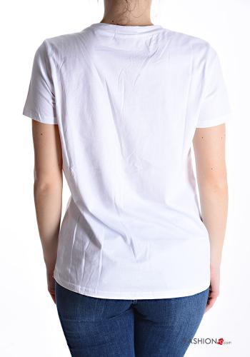 T-shirt in Cotone maniche corte girocollo Fantasia ricamata - ph 2