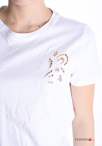 T-shirt in Cotone maniche corte girocollo Fantasia ricamata - ph 4