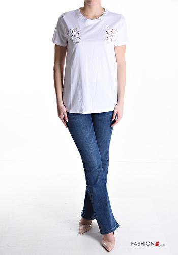 T-shirt in Cotone maniche corte girocollo Fantasia ricamata - ph 5