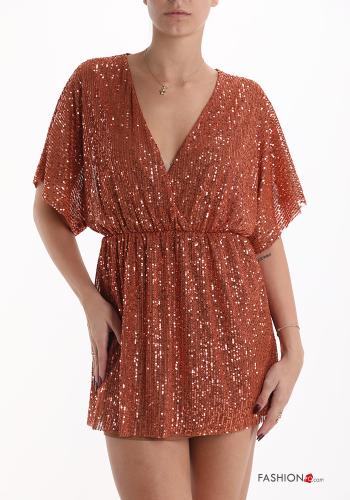 Vestido corto con lentejuelas con cuello en v - ph 4