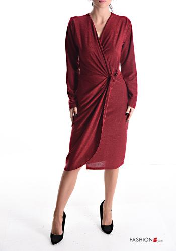 long sleeve knee-length lurex Dress with v-neck