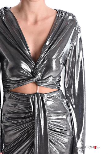 Abito metallizzato lungo scollo a V con spacco - ph 4