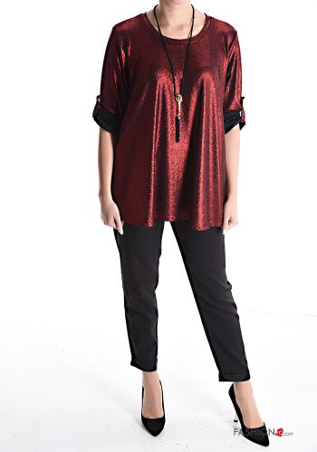 metallic Blouse with necklace 3/4 sleeve - ph 5