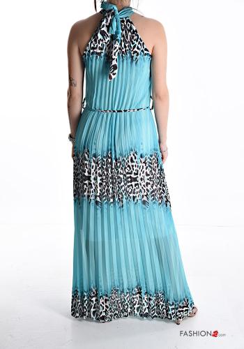 Robe sans manches plissé longue Imprimé animalier avec noeud avec ceinture en tissu - ph 2