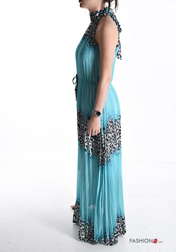Robe sans manches plissé longue Imprimé animalier avec noeud avec ceinture en tissu - ph 3
