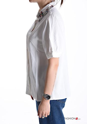 Camicia maniche corte maniche a palloncino con colletto con bottoni con strass - ph 3
