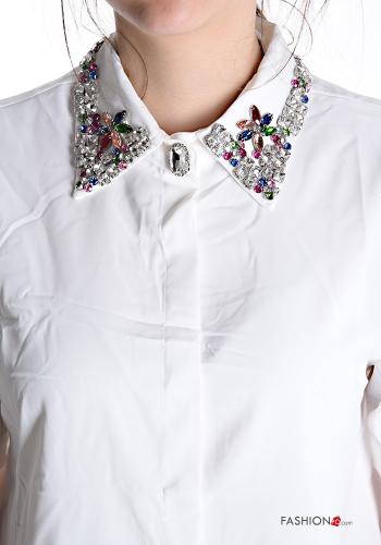 Camicia maniche corte maniche a palloncino con colletto con bottoni con strass - ph 4