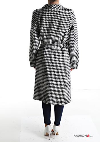 Manteau en Coton Imprimé pied de poule avec ceinture avec poches à boutons - ph 2