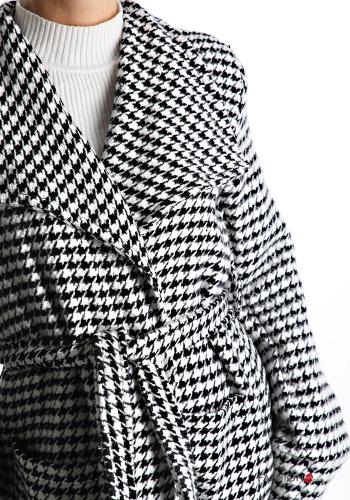 Manteau en Coton Imprimé pied de poule avec ceinture avec poches à boutons - ph 4