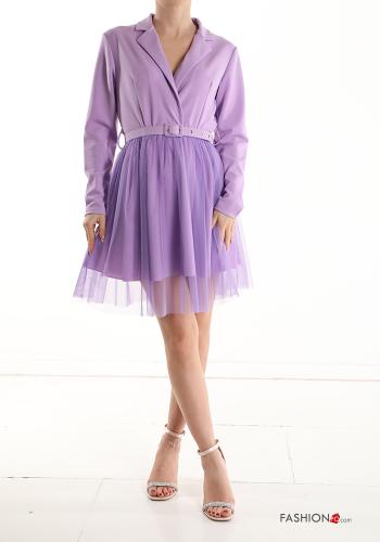 Abito maniche in tulle al ginocchio con cintura scollo a V - ph 1