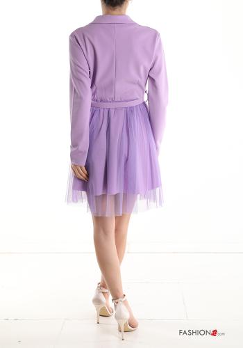 Abito maniche in tulle al ginocchio con cintura scollo a V - ph 2