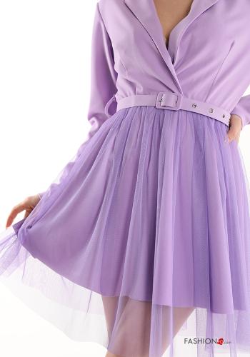Abito maniche in tulle al ginocchio con cintura scollo a V - ph 4