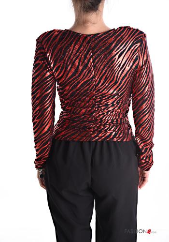 Maglietta a manica lunga lurex Fantasia animalier scollo a V con spalline - ph 2