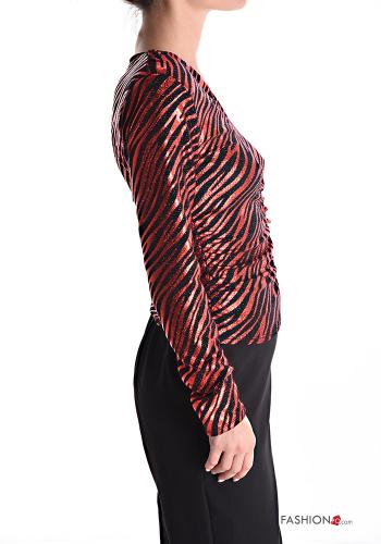 Maglietta a manica lunga lurex Fantasia animalier scollo a V con spalline - ph 3