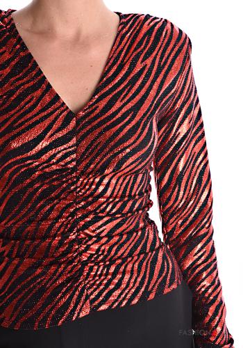 Maglietta a manica lunga lurex Fantasia animalier scollo a V con spalline - ph 4