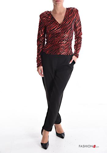 Maglietta a manica lunga lurex Fantasia animalier scollo a V con spalline - ph 5