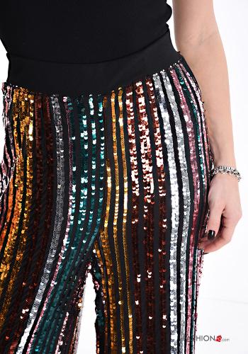 Striped wide leg Trousers with sequins with elastic - ph 4