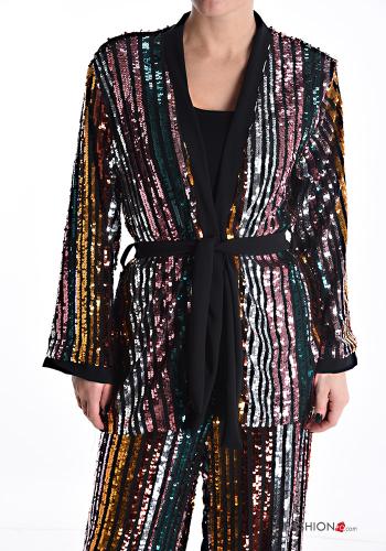 Streifenmuster Kimono mit Pailletten mit schärpe - ph 1