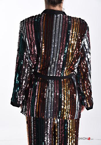 Streifenmuster Kimono mit Pailletten mit schärpe - ph 2