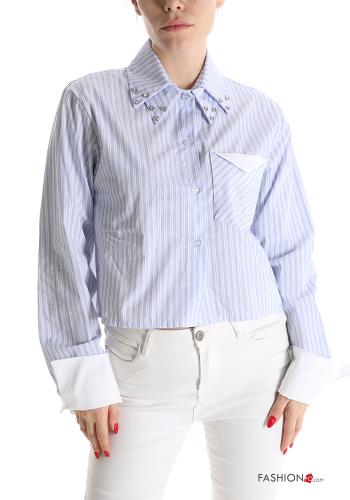 Striped Cotton Shirt with rhinestones