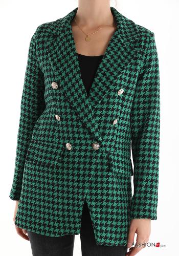 Blazer en Coton croisé Imprimé pied de poule à boutons - ph 1
