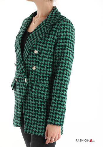 Blazer en Coton croisé Imprimé pied de poule à boutons - ph 3