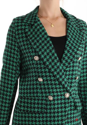 Blazer en Coton croisé Imprimé pied de poule à boutons - ph 4