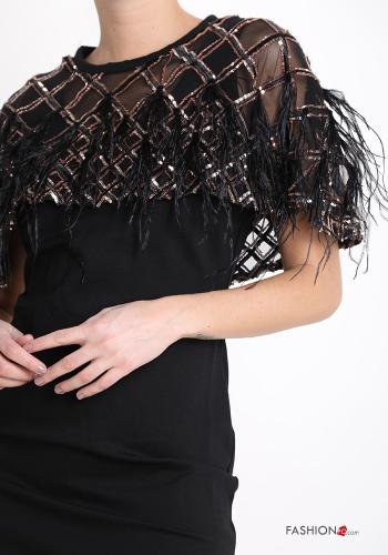 short sleeve Dress with sequins with feathers - ph 4
