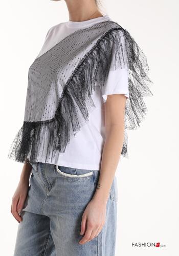 tulle sleeve Cotton T-shirt - ph 3