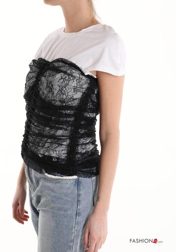 lace trim Cotton T-shirt - ph 3
