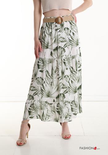 Blätterdruck Longuette- Rock mit Gürtel mit gummizug mit Volants - ph 1