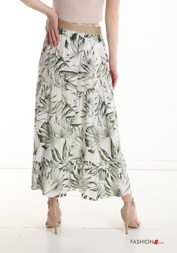 Blätterdruck Longuette- Rock mit Gürtel mit gummizug mit Volants - ph 2