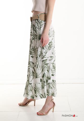 Blätterdruck Longuette- Rock mit Gürtel mit gummizug mit Volants - ph 3