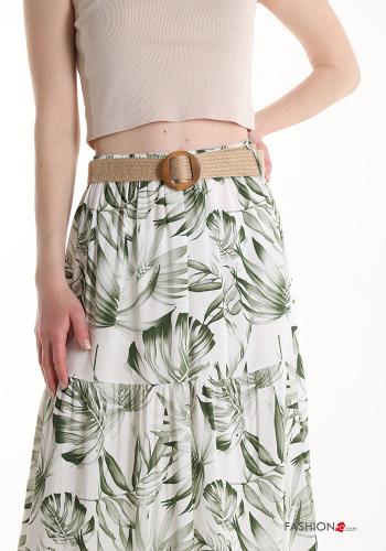 Blätterdruck Longuette- Rock mit Gürtel mit gummizug mit Volants - ph 4