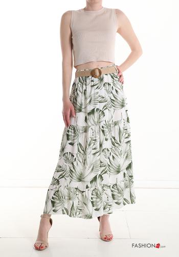 Blätterdruck Longuette- Rock mit Gürtel mit gummizug mit Volants - ph 5