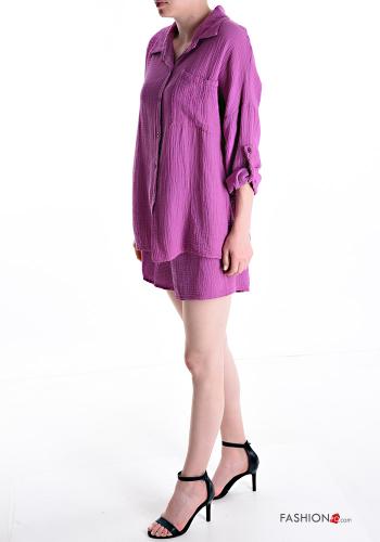 Cotton Co-ord with pockets 3/4 sleeve with elastic with buttons - ph 3