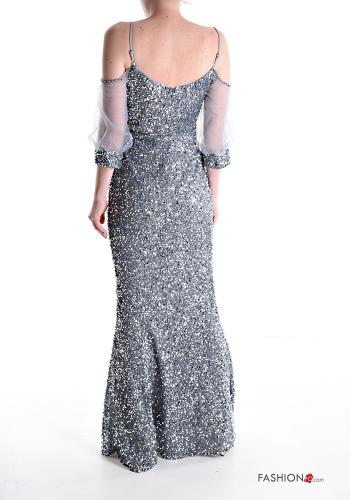 Abito maniche in tulle lungo con paillettes - ph 2