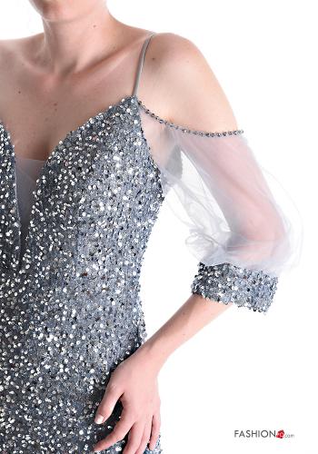 Abito maniche in tulle lungo con paillettes - ph 4