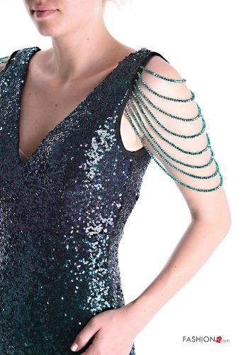 Abito lungo tulle senza maniche con spacco con paillettes con strass - ph 4