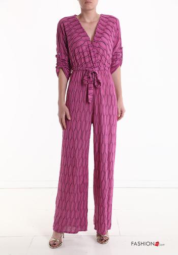 Jumpsuit maniche a tre quarti scollo a V con fusciacca - ph 1