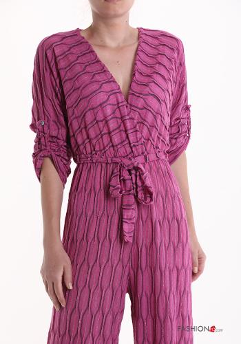 Jumpsuit maniche a tre quarti scollo a V con fusciacca - ph 4