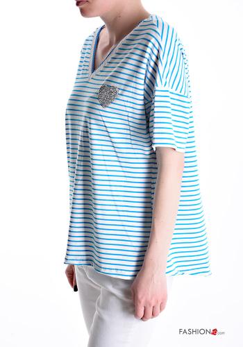 T-shirt in Cotone maniche corte Fantasia righe scollo a V - ph 3