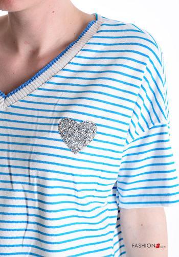 T-shirt in Cotone maniche corte Fantasia righe scollo a V - ph 4