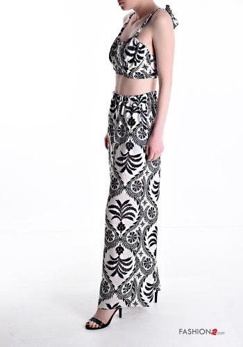 Tailleur en Coton wide leg ajustable courte Imprimé abstrait avec poches avec élastique - ph 3