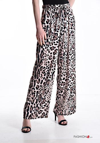 Animal print wide leg Trousers with drawstring with elastic