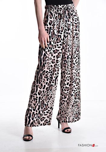 Pantalone wide leg Fantasia animalier con coulisse con elastico - ph 1