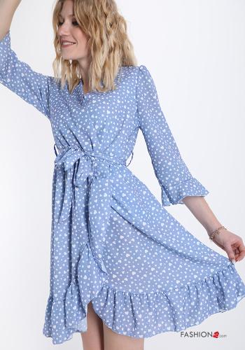 Robe  encolure en V avec ceinture à volants Tissu imprimé - ph 1