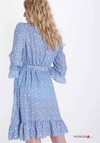 Robe  encolure en V avec ceinture à volants Tissu imprimé - ph 2