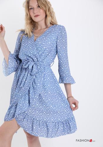 Robe  encolure en V avec ceinture à volants Tissu imprimé - ph 3