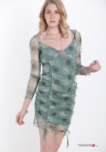 Polka-dot Dress with bow with v-neck